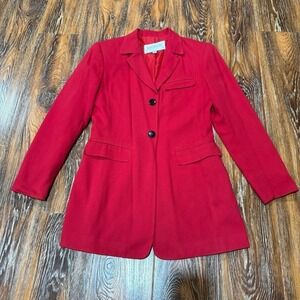 Hugo Buscati Size 4 Red Women's Blazer Button Jacket Wool Blend Vintage Ruby